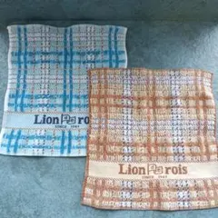 Lion de rois タオルハンカチ 2枚セット（青・黄チェック柄）