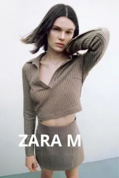 未使用 ZARA 千鳥格子 チェック スキッパー クロップド丈 トップス