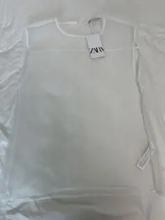 新品 ZARA ノースリーブ シアー トップス ホワイト S