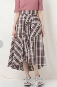 couture brooch チェック柄フレアスカート