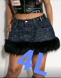 デニムファー付きミニスカート❤4L❤大きいサイズ❤ギャル❤激カワ！新品❤