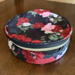【新品未使用】花柄円形ポーチ♡ゴールドファスナー付き