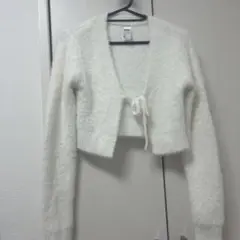 ホワイト クロップドファーカーディガン
