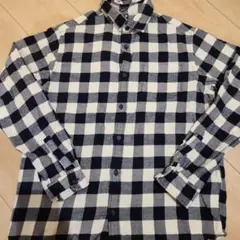 美品　UNIQLO　チェックシャツ　ネイビー×ホワイト　160