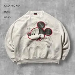 2674 古着90年代USA製OLD MICKEYスウェット短丈好デザイン白XL