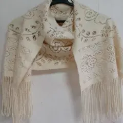 COMME CA ISMアイボリー レース編み ストール