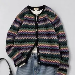 Talbots ヴィンテージ風 総柄ニットカーディガン 麻混 S レトロのサムネイル