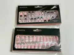 2個セット　つけ爪 ネイルチップ 24PCS ピンクxブラック　a4-41-42