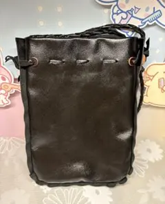 ハンドメイド 黒 レザー ショルダーバッグ スマホ用