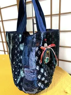 和柄パッチワーク刺し子トートバッグ