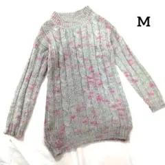 ⑰　ロペピクニック　グレー　ピンク　ハイネックニット　セーター　毛　ウール混