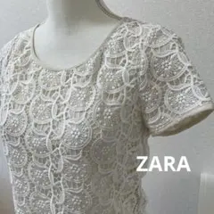 ZARA ザラ　アイボリー レース編み 半袖トップス