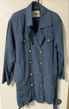 美品　ダブルブレストトレンチコート　古着　JENNIFER AUCLAIE 青