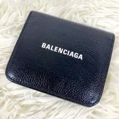美品　バレンシアガ　ミニウォレット　財布　レザー　革　ブラック　ロゴ　二つ折り