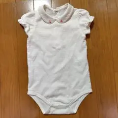 mikihouseホワイト 花刺繍 フリル袖ロンパース