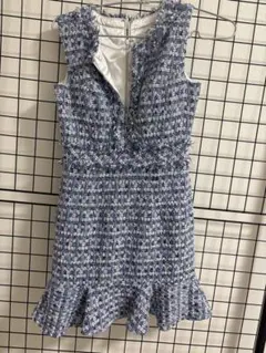 an 青系チェック フリル付きタイトドレス