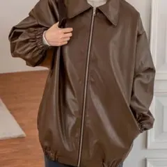【美品】ブラウンレザージャケット 韓国系 ドロップショルダー