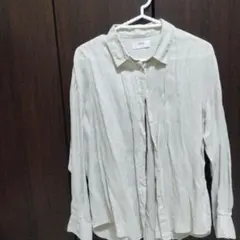 ベージュ リネン 長袖シャツ レディース Lサイズ