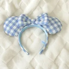 【美品】ディズニー カチューシャ ギンガムチェック ブルー ホワイト