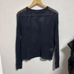 ユニクロ　ダークブルー メッシュ編み 長袖ニット