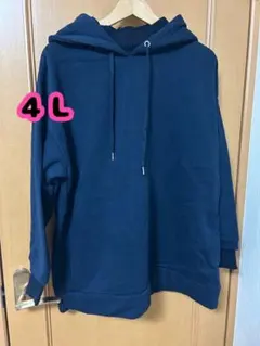 新品　４Ｌネイビーパーカー　袖首元ニット