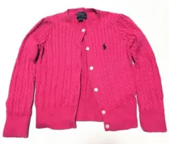 大人ピンク♡ラルフローレン　ワンポイント刺繍コットンケーブルカーディガン　ピンク ケーブルニット コットン クルーネック カーディガン（カーディガン