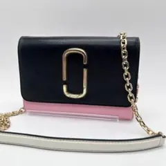 良品✨MARC JACOBS スナップショット チェーン財布バッグ 黒×ピンク