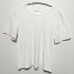 フリーサイズ アスクノウアズプラス リブ編み ホワイト 半袖 ニット シンプルのサムネイル