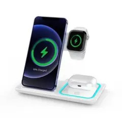 【新品未使用】3in1 ワイヤレス充電スタンド折りたたみ式 ホワイト