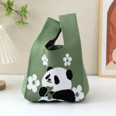可愛い❤️パンダ柄 ニットトートバッグ 그린