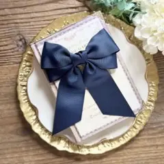 ハンドメイドリボン ヘアアクセサリー 紺色 ネイビー