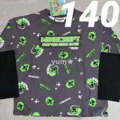 新品タグ付★マインクラフト　長袖Tシャツ　袖切替　重ね着風　チャコール　140