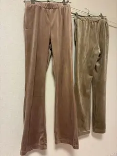 GU GIRLSヌクヌクニットコールフレアパンツ 150cm オリーブ　ピンク