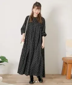 アーバンリサーチ サニーレーベル ドットワンピース ロング 前開き 黒