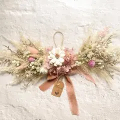 優しいピンクーカラー♪ドライフラワーガーランド横長スワッグ・壁掛け・ギフトにも