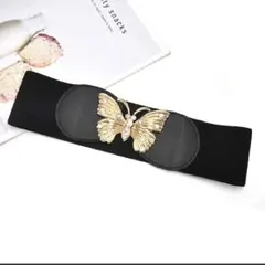 バタフライ　ゴムベルト 蝶々 ラインストーン ブラック ウエストマーク　高見え