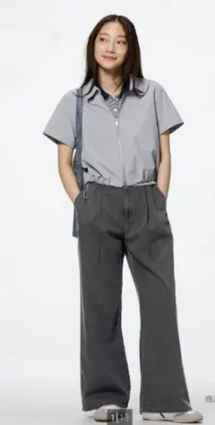 GU ライトデニムベルテッドワイドパンツ