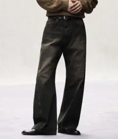 WYM VINTAGE WASHED CURVED DENIM ブラックM