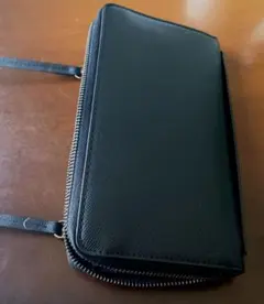 ZARA　黒 　 合皮長財布 　ショルダー付き　メンズ
