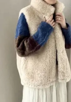 LOWRYS FARM ファー ベスト Fサイズ クリーム