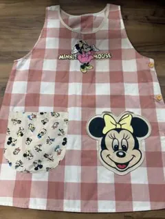 保育士　エプロン　ミニーマウス ミニーちゃん　ピンク　チェック