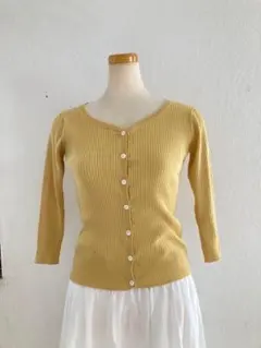 GREEN LABEL RELAXING イエロー カーディガン 七分袖