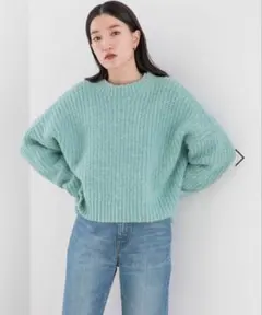 ブルー クルーネック ニットセーター LOWRYSFARM