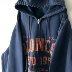 リーボック ブロンコス ESTD フルジップスウェット パーカー Lネイビー古着