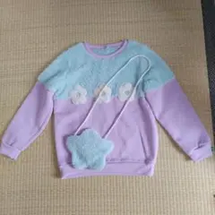 フラワー刺繍付きトレーナー（ラベンダー） ポシェット付き