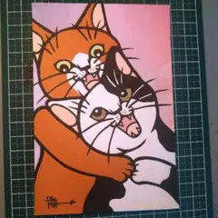 猫の切り絵(猫百態)仲良し