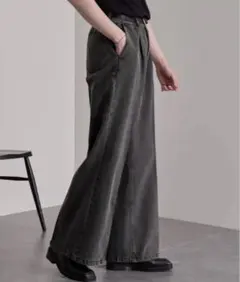 ヴィンテージメイクタックフレアデニムパンツ　グレーS