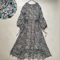シルク絹100% 美肌長袖ネグリジェ パジャマ 寝巻 ワンピース F 小花柄