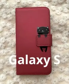 Galaxy S 手帳型 カバー スマホケース 猫 かわいい 赤