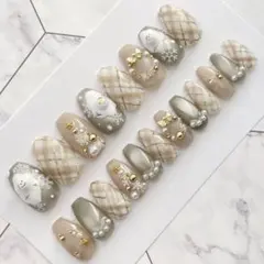 2538.（全サイズ現品販売）チェック♡クリスマスネイルチップ